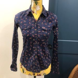Hollister Navy Floral Pattern Blouse